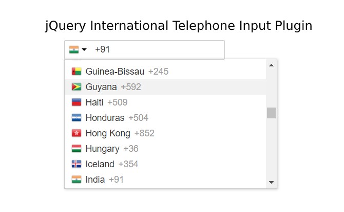 International Telephone Input With Flags and Dial Codes