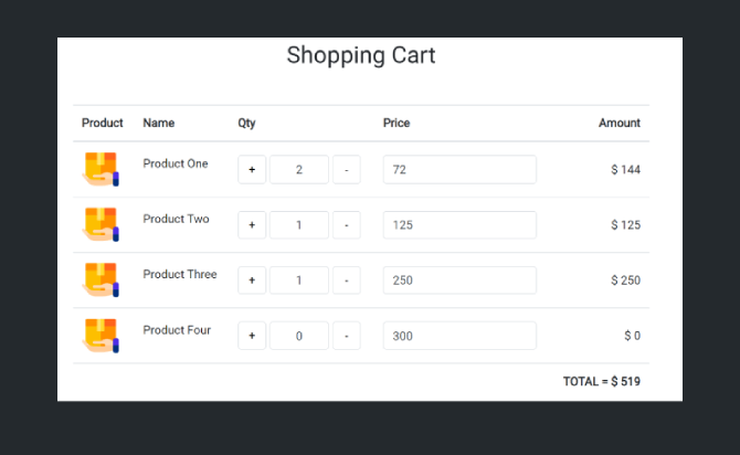Bootstrap shoping cart page total price calculate